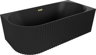 Mexen Gia freistehende Eckbadewanne gerillt rechts 170 x 80 cm, schwarz matt, Überlauf gold - 52701708071P-50