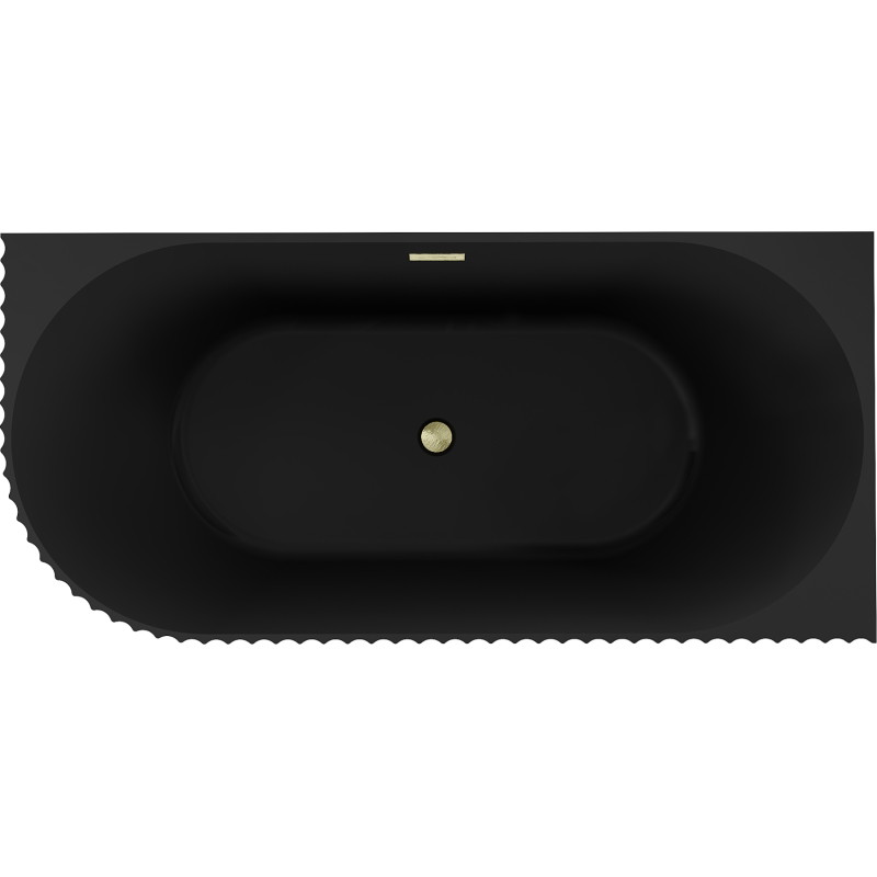 Mexen Gia baignoire autoportante d'angle rainurée droite 170 x 80 cm, noir mat, trop-plein doré brossé - 52701708071P-55