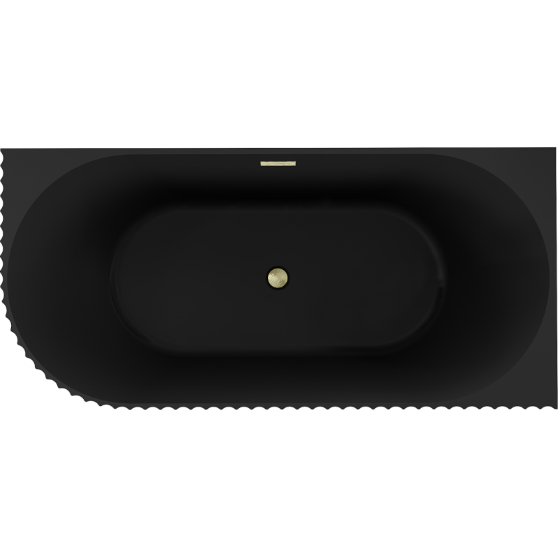 Mexen Gia freestanding corner ribbed bathtub right 170 x 80 cm, black matte, brushed gold overflow - 52701708071P-55