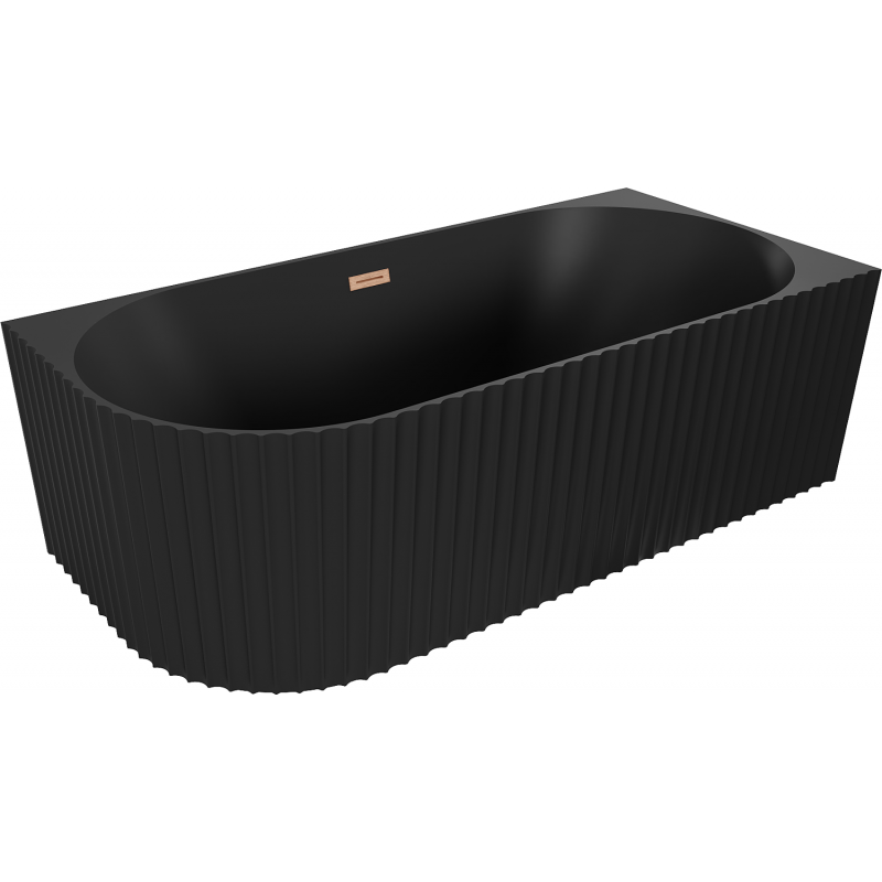 Mexen Gia freistehende Eckbadewanne geriffelt rechts 170 x 80 cm, schwarz matt, Überlauf gebürstetes Kupfer - 52701708071P-65