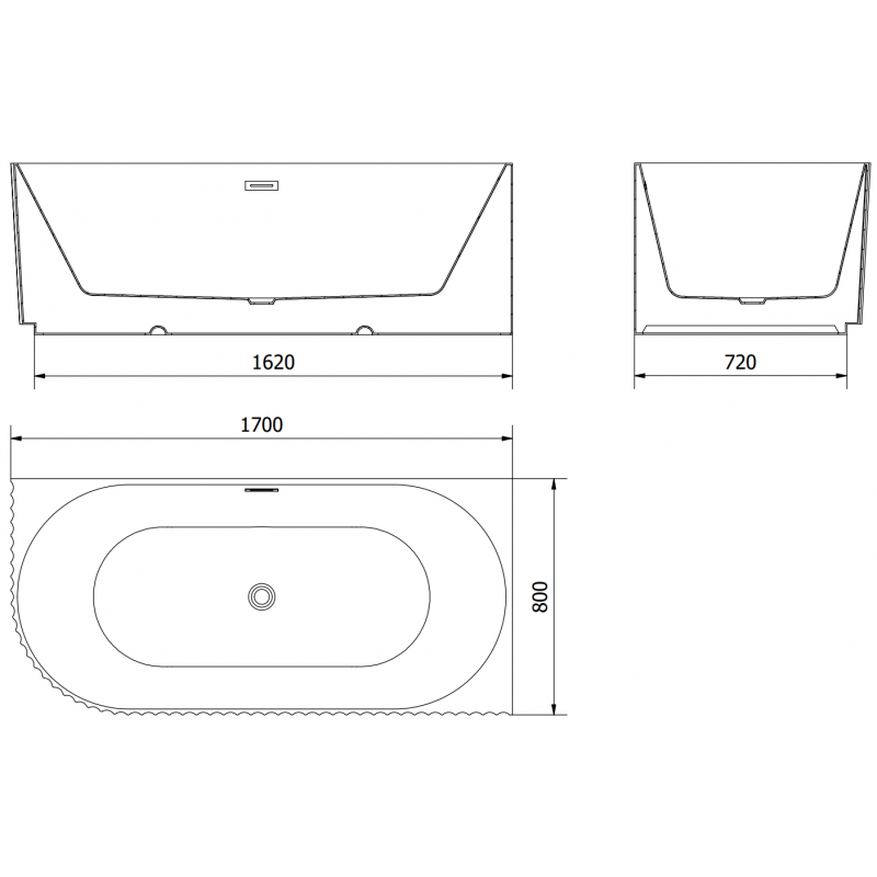 Mexen Gia vrijstaand bad hoekig geribbeld rechts 170 x 80 cm, matzwart, overloop gun gray geborsteld - 52701708071P-66