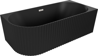 Mexen Gia freistehende Eckbadewanne geriffelt rechts 170 x 80 cm, schwarz matt, Überlauf gebürsteter Nickel - 52701708071P-97