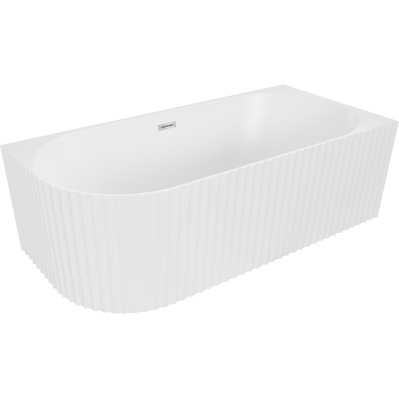 Mexen Gia banheira independente de canto canelada direita 150 x 75 cm, branco mate, transbordo cromado - 52701507501P-01