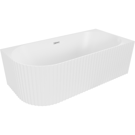 Mexen Gia baignoire îlot d'angle cannelée droite 150 x 75 cm, blanc mat, trop-plein chromé - 52701507501P-01