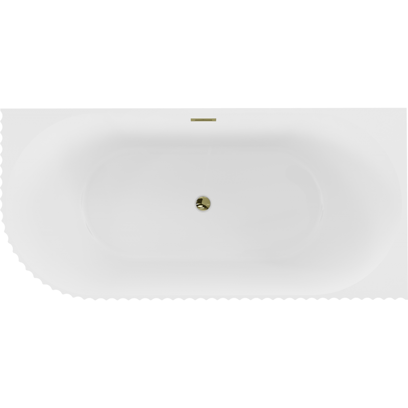 Mexen Gia banheira de canto independente direita com estrias 150 x 75 cm, branco mate, transbordo dourado - 52701507501P-50