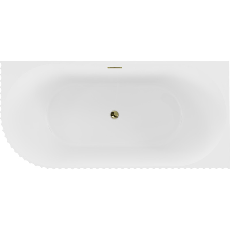 Mexen Gia freistehende Eckbadewanne gerillt rechts 150 x 75 cm, weiß matt, Überlauf gold - 52701507501P-50