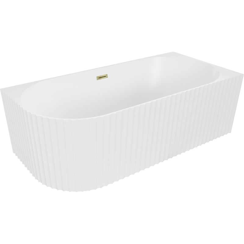 Mexen Gia wanna wolnostojąca narożna ryflowana prawa 150 x 75 cm, biała mat, przelew złoty - 52701507501P-50
