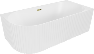 Mexen Gia freistehende Eckbadewanne geriffelt rechts 150 x 75 cm, weiße Matt, Überlauf gold - 52701507501P-50