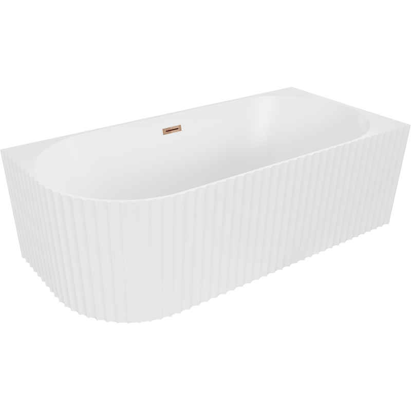 Mexen Gia vapaasti seisova kulmallinen uurrettu kylpyamme oikea 150 x 75 cm, valkoinen matta, ylivuoto ruusukulta