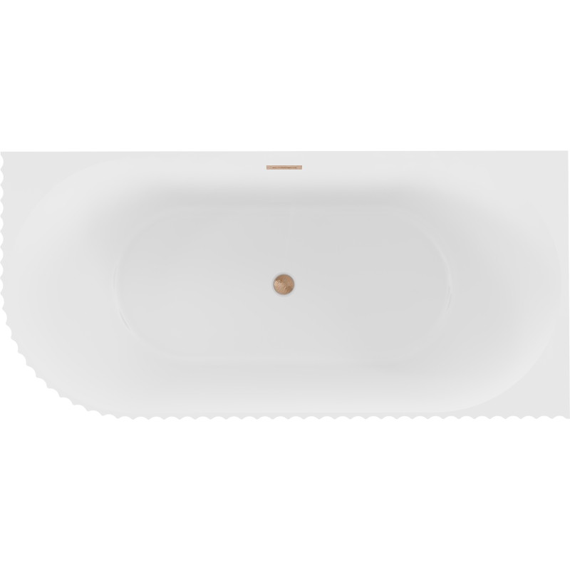 Mexen Gia freistehende Eckbadewanne rechts geriffelt 150 x 75 cm, weiß matt, Überlauf gebürstetes Kupfer - 52701507501P-65