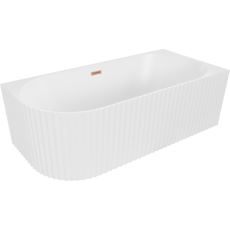 Mexen Gia freistehende Eckbadewanne rechts geriffelt 150 x 75 cm, weiß matt, Überlauf gebürstetes Kupfer - 52701507501P-65