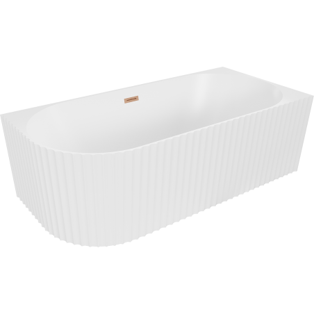 Mexen Gia freistehende Eckbadewanne rechts, gerillt, 150 x 75 cm, weiß matt, Ablauf gebürstetes Kupfer - 52701507501P-65