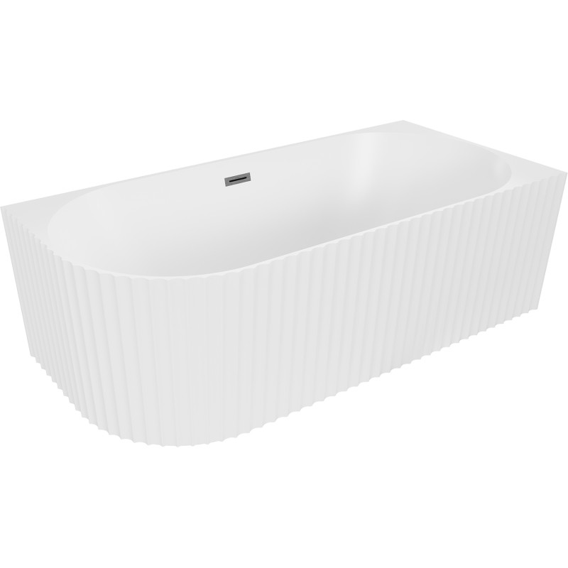 Mexen Gia vrijstaande hoekbadkuip geribbeld rechts 150 x 75 cm, wit mat, overloop gun gray geborsteld - 52701507501P-66