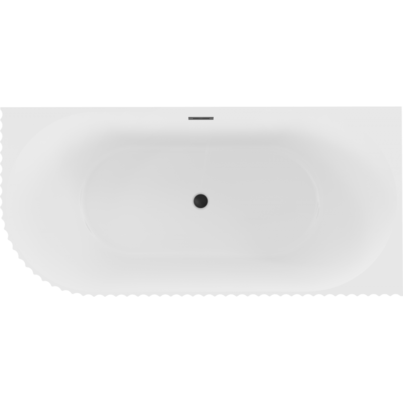 Mexen Gia freestanding corner ribbed bath right 150 x 75 cm, white matte, black overflow - 52701507501P-70