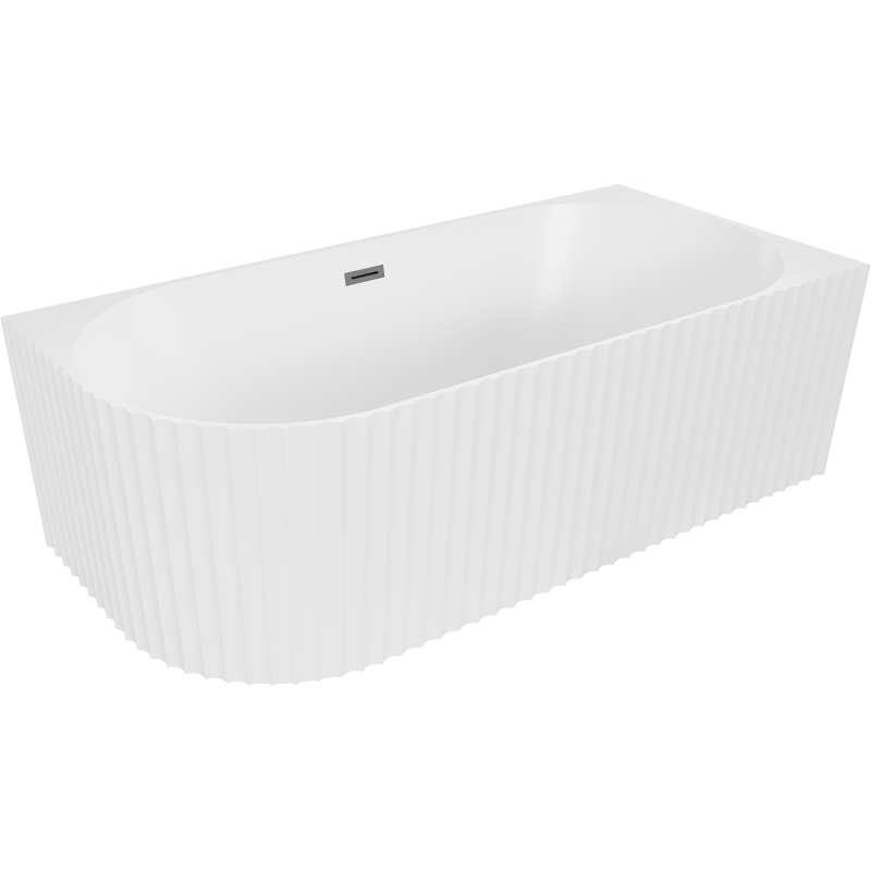 Mexen Gia baignoire autoportante d'angle rainurée droite 150 x 75 cm, blanc mat, trop-plein métal canon - 52701507501P-95