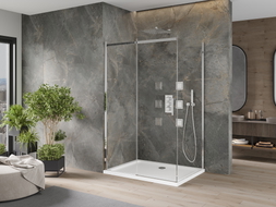 Mexen Omega sliding shower enclosure 100 x 70 cm, transparent, chrome + Flat shower tray - 825-100-070-01-00-4010