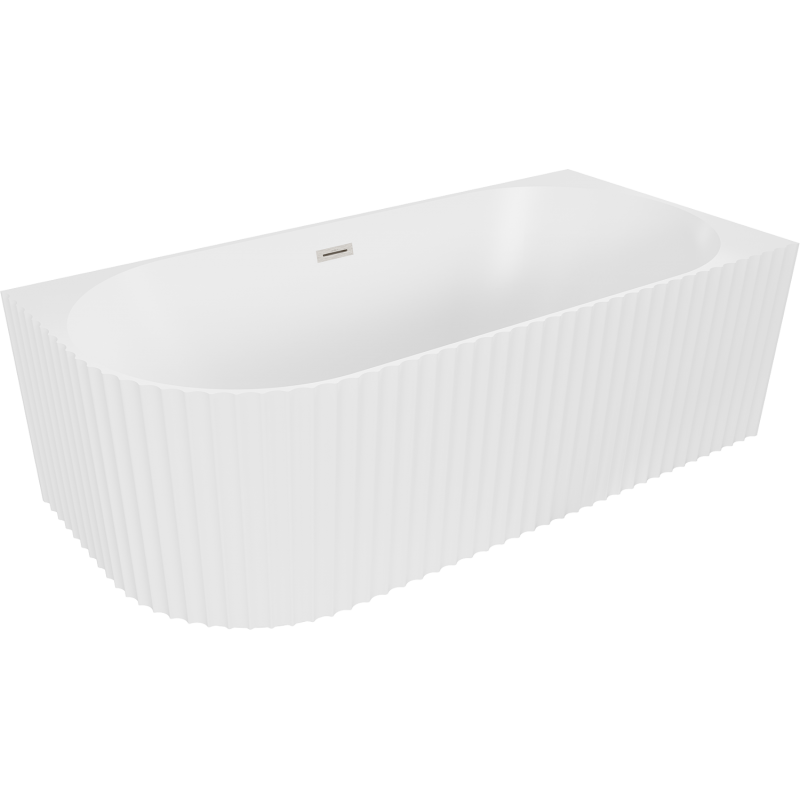 Mexen Gia bañera independiente angular acanalada derecha 150 x 75 cm, blanco mate, rebosadero níquel cepillado - 52701507501P-97