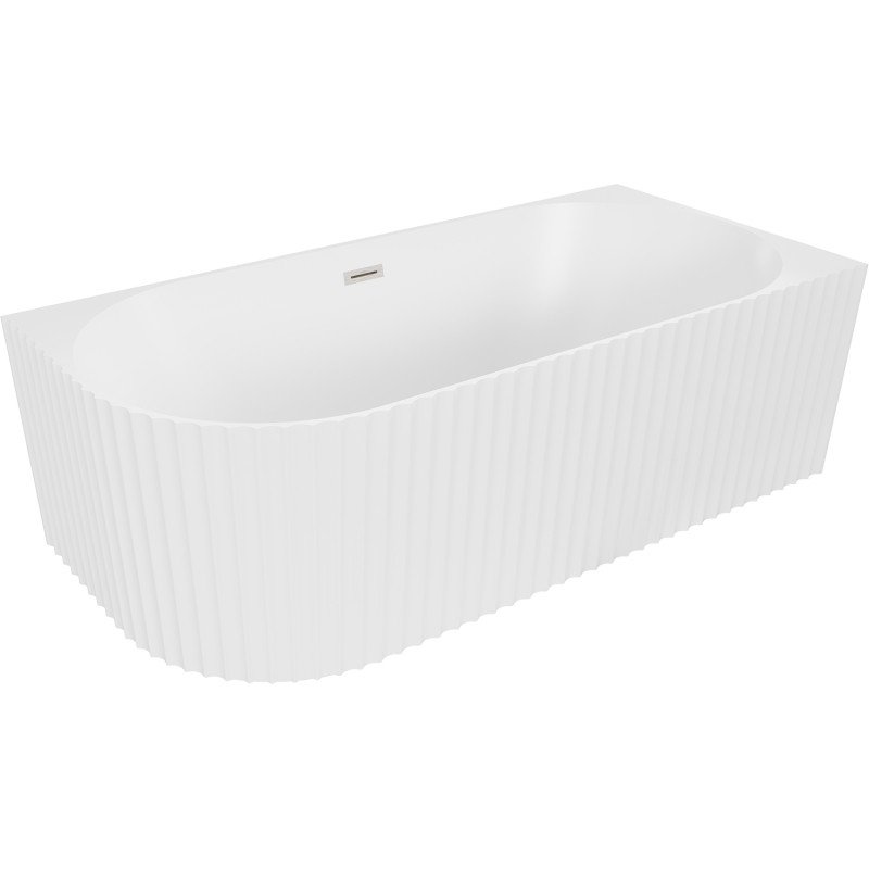 Mexen Gia vrijstaand hoekbad geribbeld rechts 150 x 75 cm, wit mat, overloop geborsteld nikkel - 52701507501P-97