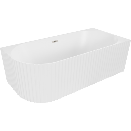 Mexen Gia freistehende Eckbadewanne geriffelt rechts 150 x 75 cm, weiß matt, Überlauf gebürsteter Nickel - 52701507501P-97