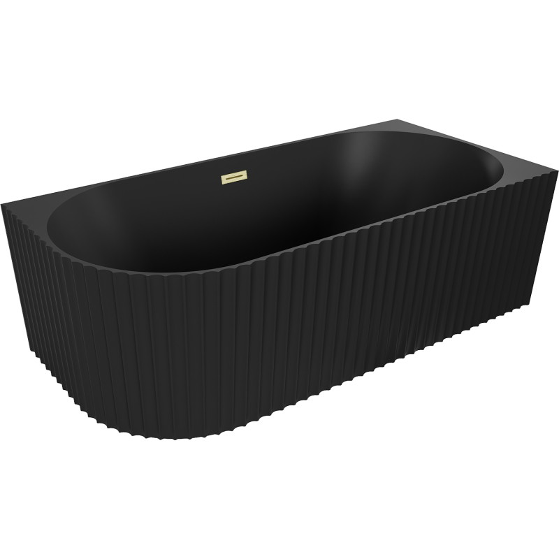 Mexen Gia vrijstaand hoekbad met groef, rechts 150 x 75 cm, zwart mat, gouden geborsteld overloop - 52701507571P-55