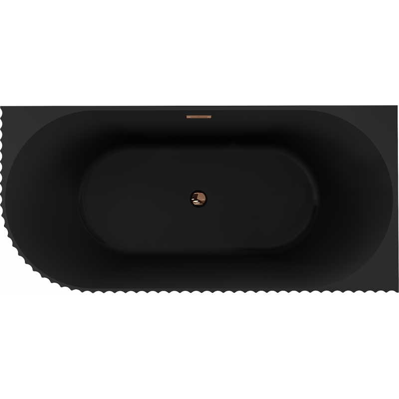 Mexen Gia freistehende Ecke Badewanne geriffelt rechts 150 x 75 cm, schwarz matt, Überlauf Roségold - 52701507571P-60