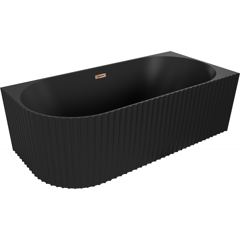 Mexen Gia freistehende Eckbadewanne geriffelt rechts 150 x 75 cm, schwarz matt, Überlauf Roségold - 52701507571P-60