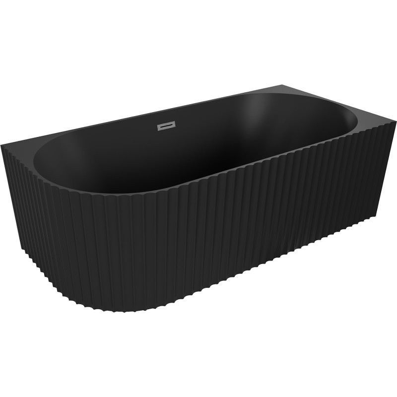 Mexen Gia freistehende, rechteckige Eckbadewanne, geriffelt, rechts 150 x 75 cm, schwarz matt, Überlauf gun gray gebürstet