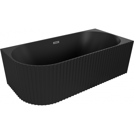 Mexen Gia freistehende, rechteckige Eckbadewanne, geriffelt, rechts 150 x 75 cm, schwarz matt, Überlauf gun gray gebürstet