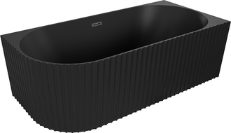 Mexen Gia freistehende Eckwanne geriffelt rechts 150 x 75 cm, schwarz matt, Überlauf schwarz - 52701507571P-70
