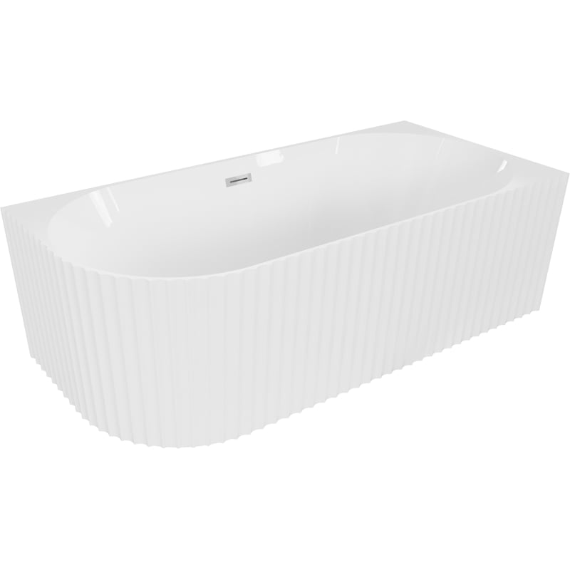 Mexen Gia Freestanding Corner Grooved Right Bathtub 170 x 80 cm, White Gloss, Chrome Overflow - 52701708000P-01