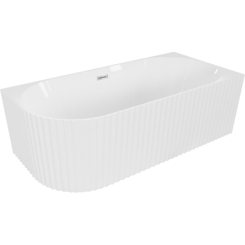 Mexen Gia vrijstaand bad hoek geribbeld rechts 170 x 80 cm, wit glans, overloop chroom - 52701708000P-01