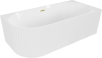 Mexen Gia freistehende Eckbadewanne geriffelt rechts 170 x 80 cm, weiß glänzend, Überlauf gebürstetes Gold - 52701708000P-55