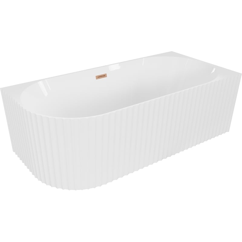 Mexen Gia freistehende Eckbadewanne rechts geriffelt 170 x 80 cm, weiß glänzend, Überlauf gebürstetes Kupfer - 52701708000P-65