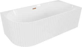 Mexen Gia banheira independente angular com estrutura ranhurada direita 170 x 80 cm, branco brilhante, transbordo cobre escovado
