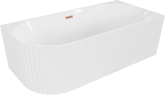Mexen Gia freistehende Eckbadewanne rechts geriffelt 170 x 80 cm, weiß glänzend, Überlauf gebürstetes Kupfer - 52701708000P-65