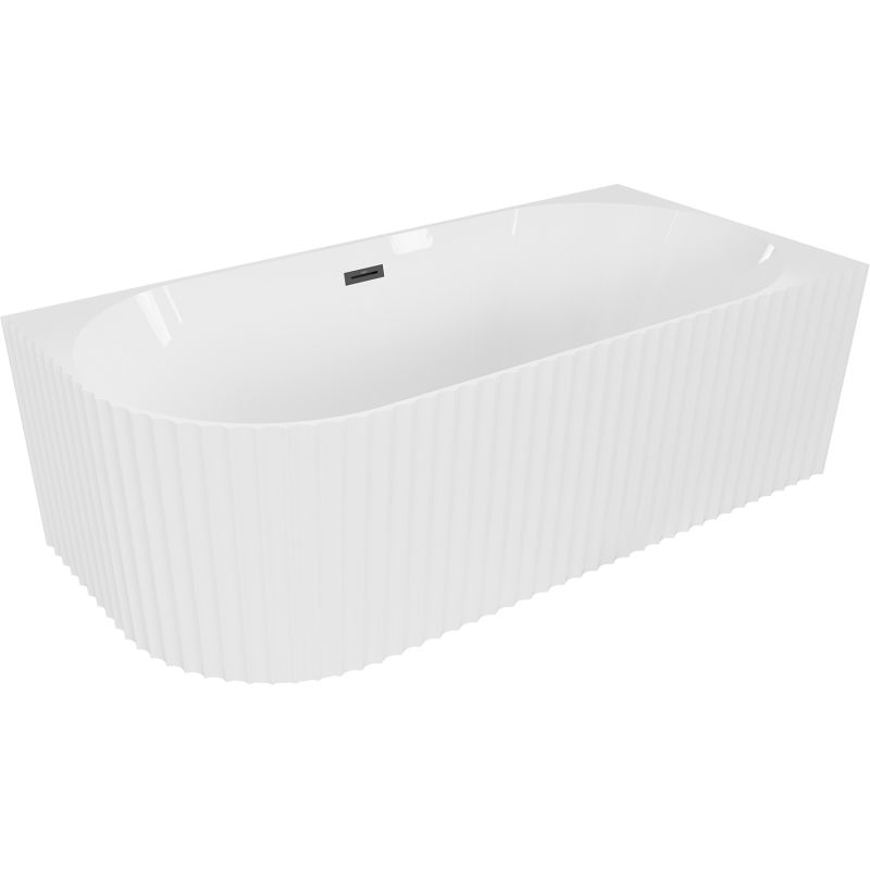 Mexen Gia freistehende Eck-Badewanne rechts geriffelt 170 x 80 cm, weiß glänzend, schwarzer Überlauf - 52701708000P-70