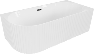 Mexen Gia freistehende Eck-Badewanne rechts geriffelt 170 x 80 cm, weiß glänzend, schwarzer Überlauf - 52701708000P-70