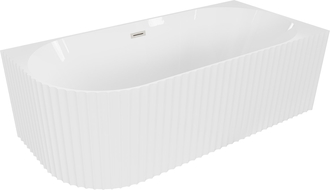 Mexen Gia freistehende Eckbadewanne geriffelt rechts 170 x 80 cm, weiß glänzend, Überlauf gebürstetes Nickel - 52701708000P-97
