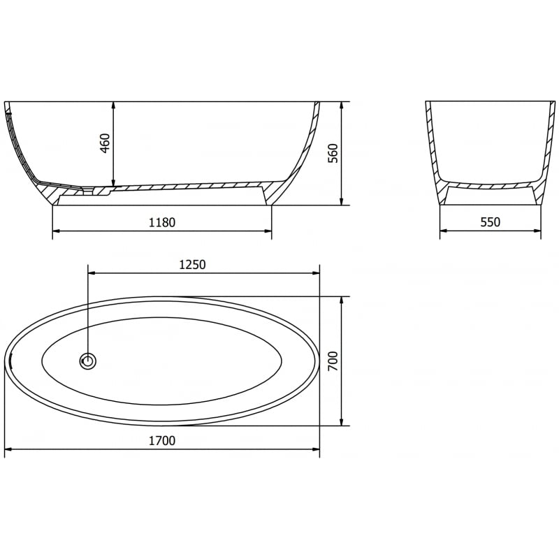 Mexen Prato bañera independiente de conglomerado 170 x 70 cm, blanco mate - 57251707000