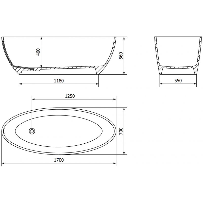 Mexen Prato freistehende Badewanne aus Konglomerat 170 x 70 cm, weiß matt - 57251707000