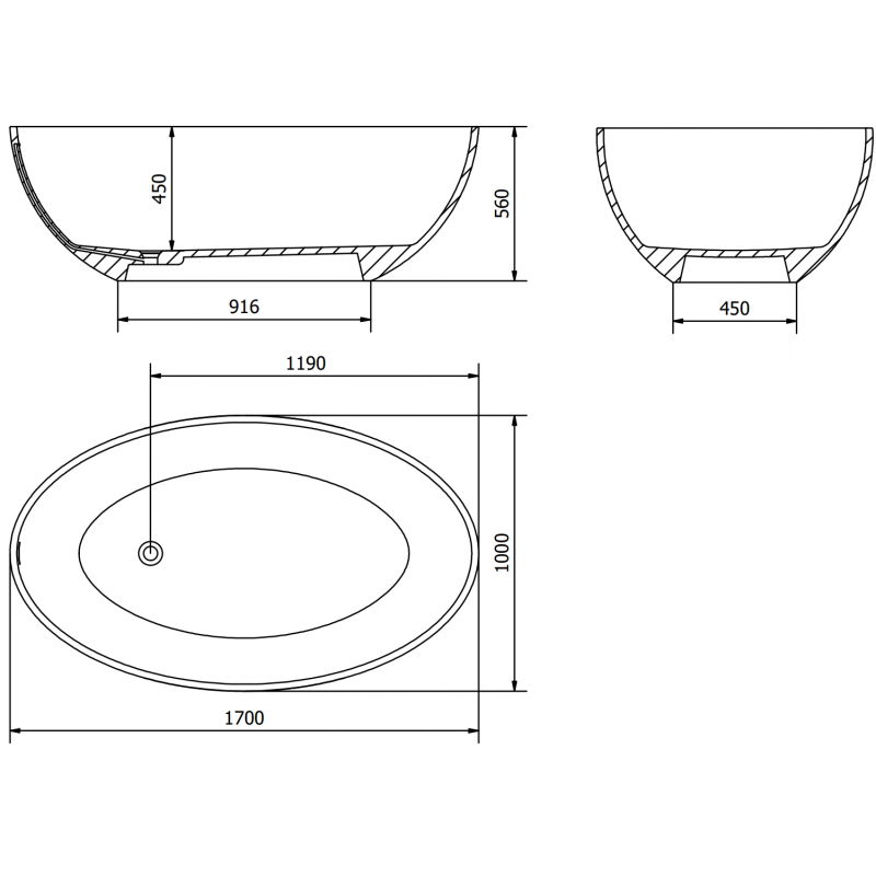 Mexen Prato fristående badkar av konglomerat 170 x 100 cm, vit matt - 57251701000