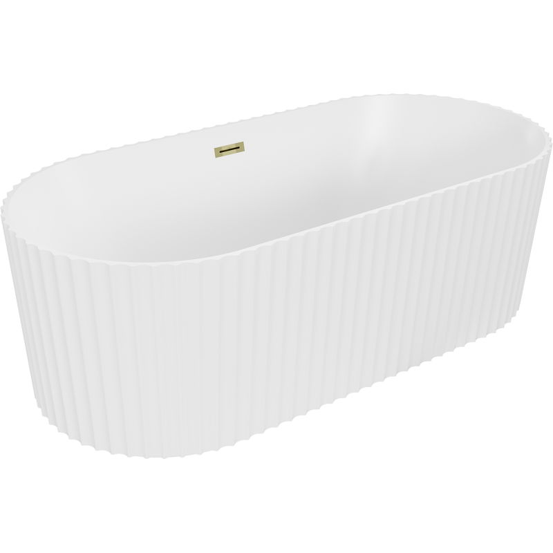 Mexen Paola vasca da bagno freestanding scanalata 170 x 80 cm, bianco opaco, troppopieno dorato - 52721708001-50