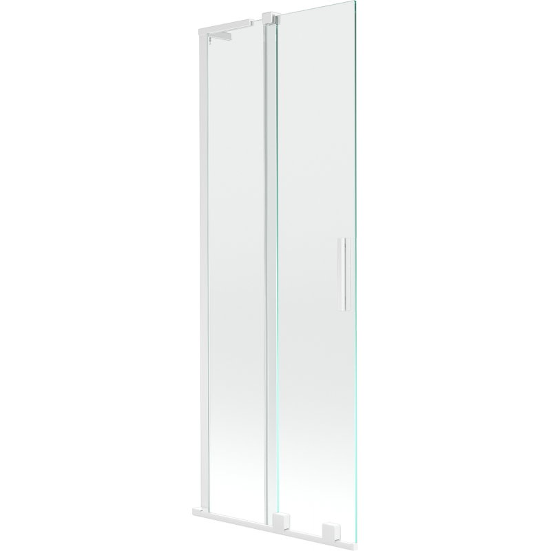 Mexen Velar L zwee-deelgeleete rutsche Badezëmmer-Virdeeler 70 x 150 cm, transparent, wäiss - 896-070-003-01-20