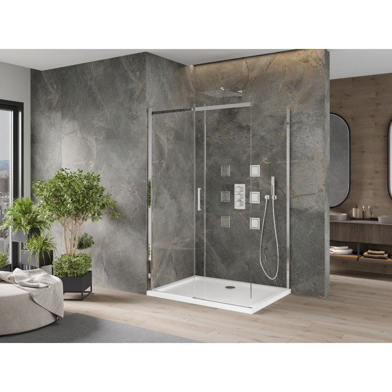 Mexen Omega schuifbare douchecabine 120 x 70 cm, transparant, chroom + Flat douchebak - 825-120-070-01-00-4010