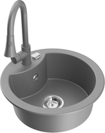 Mexen Diego granite sink 1-bowl with Elia kitchen faucet, gray - 6512-71-670101-71
