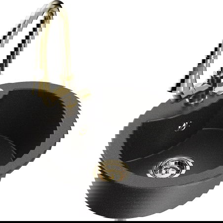 Mexen Diego lavello in granito a 1 vasca con rubinetto da cucina Elia, nero maculato - 6512-76-670101-50