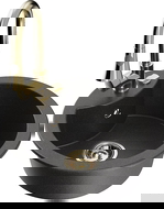 Mexen Diego Granitspüle 1-Becken mit Küchenarmatur Elia, schwarz gesprenkelt - 6512-76-670101-50