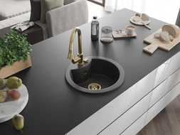 Mexen Diego 1-bowl granite sink with Elia kitchen tap, black speckled - 6512-76-670101-50