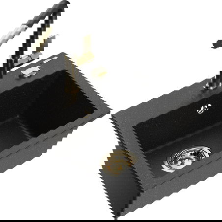 Mexen Milo évier en granit 1 bac avec robinet de cuisine Flora, noir/argent métallisé - 6505-73-670401-57-G