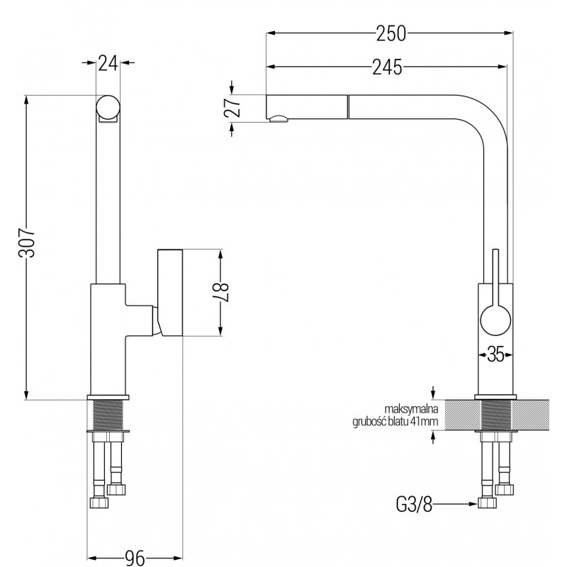 Mexen Milo granitno pomivalno korito z 1 komoro s kuhinjsko pipo Flora, črna/srebrna metalik - 6505-73-670401-57-G
